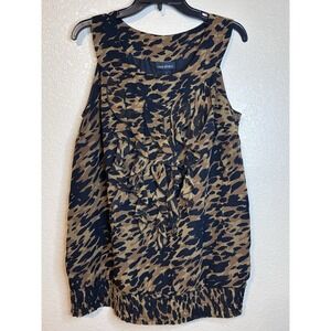 Lane Bryant Ruffle Top Sleeveless Plus Size 14 Leopard Print Lined Brown Black